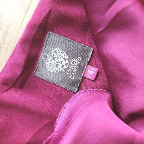 Vince Camuto Flutter Dress Women’s Size 4 Fuschia Pink Satin Assymetrical Sleeve - Picture 7 of 11